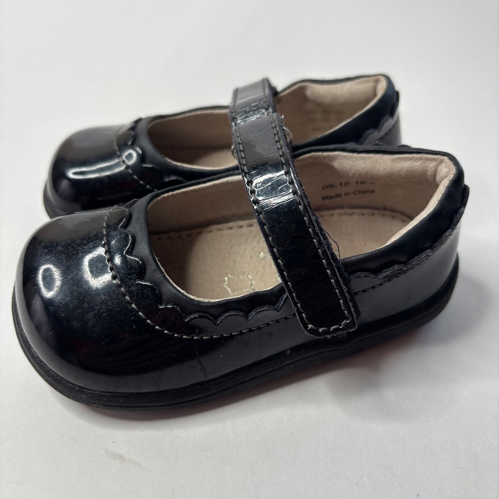 See Kai Run Toddler Girls Black Patent Leather Scalloped Mary Jane Shoes Size 6